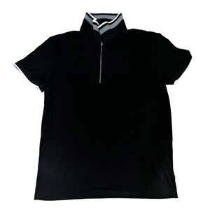 Craft & Flow Knitwear black short sleeved polo shirt, quarter zip & collar, L.